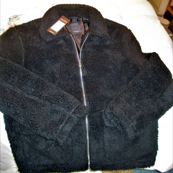 (NWT) New Look: Borg (collared) Teddy jacket, Black, Mens Large - Picture 4 of 6